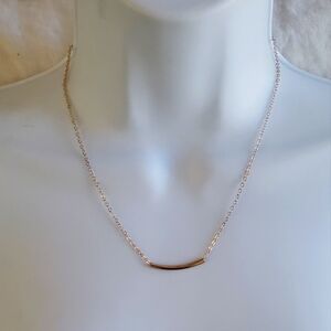 💚5/$25 Gold Tone Curved Bar Tube Dainty Feminine Minimalist Necklace